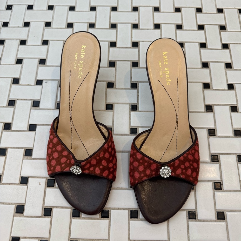Vintage Kate Spade kitten heel animal print horsehair mule